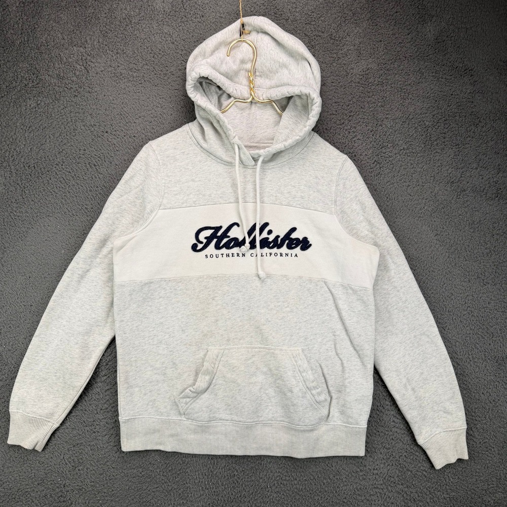 Hollister Mens Medium Gray Heather Embroidered Logo Pullover Hoodie Sweatshirt